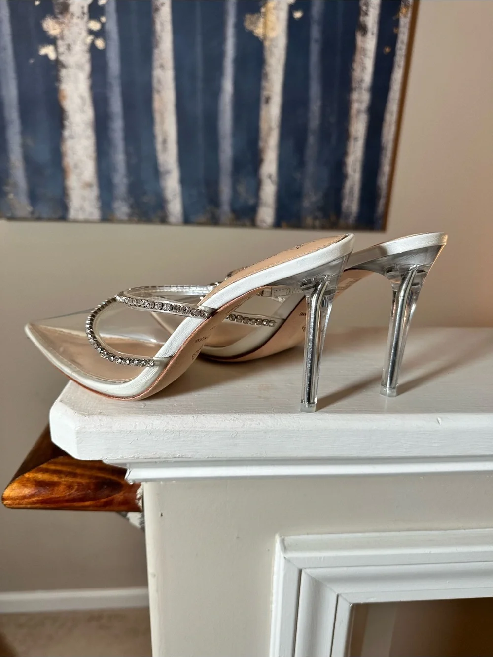 ANTONIO MELANI Nude Clear Rhinestone Strap Stiletto Mules